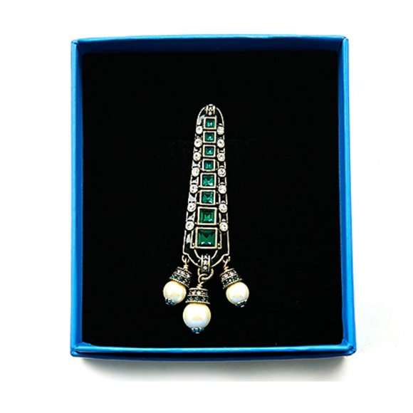 Heidi Daus Jewelry - Heidi Daus Art Deco Pin Brooch "Deco Flair" Emerald Crystals Signed